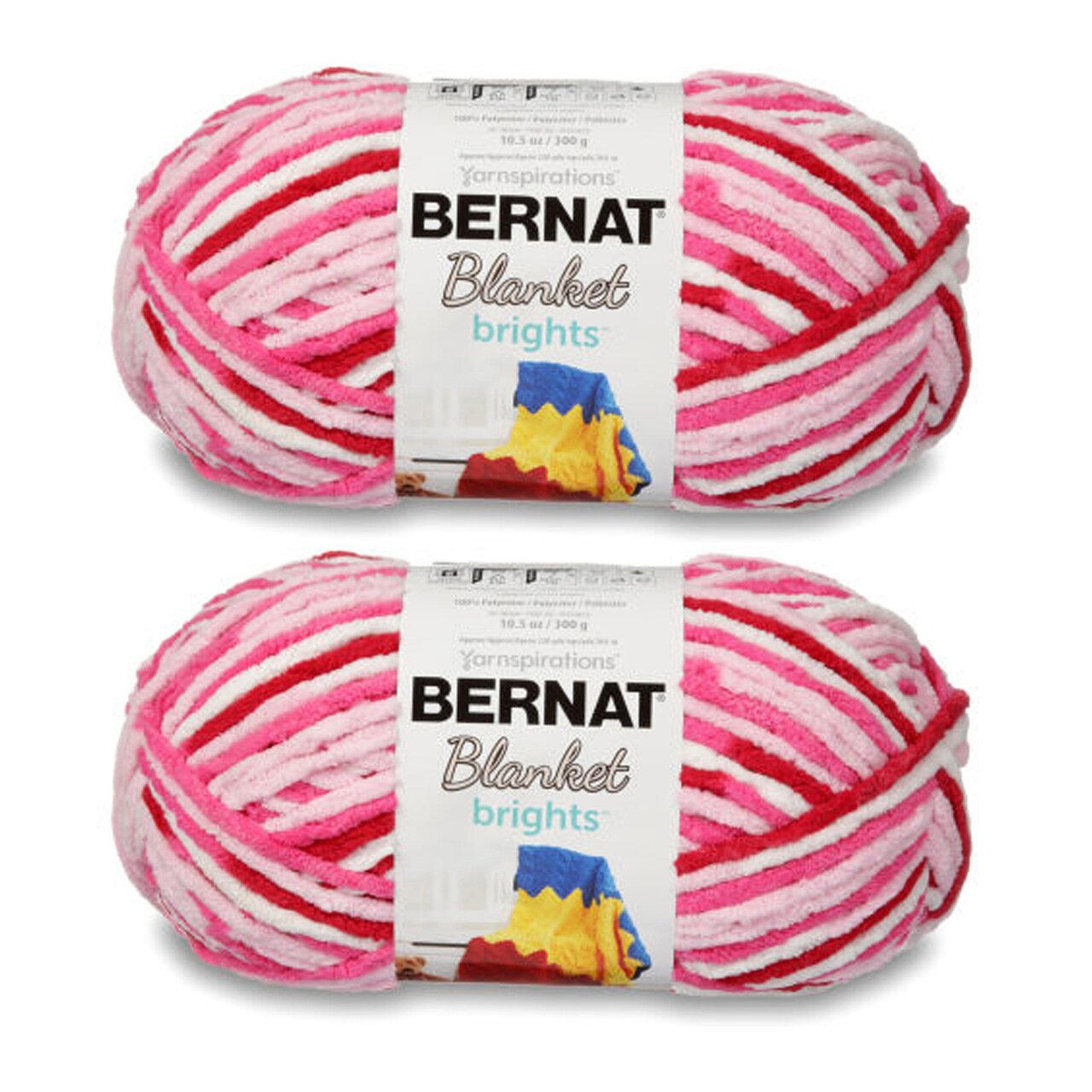 Bernat Blanket Brights Raspberry Ribbon Varg Yarn - 2 Pack of 300g/10.5oz -  Polyester - 6 Super Bulky - 220 Yards - Knitting/Crochet